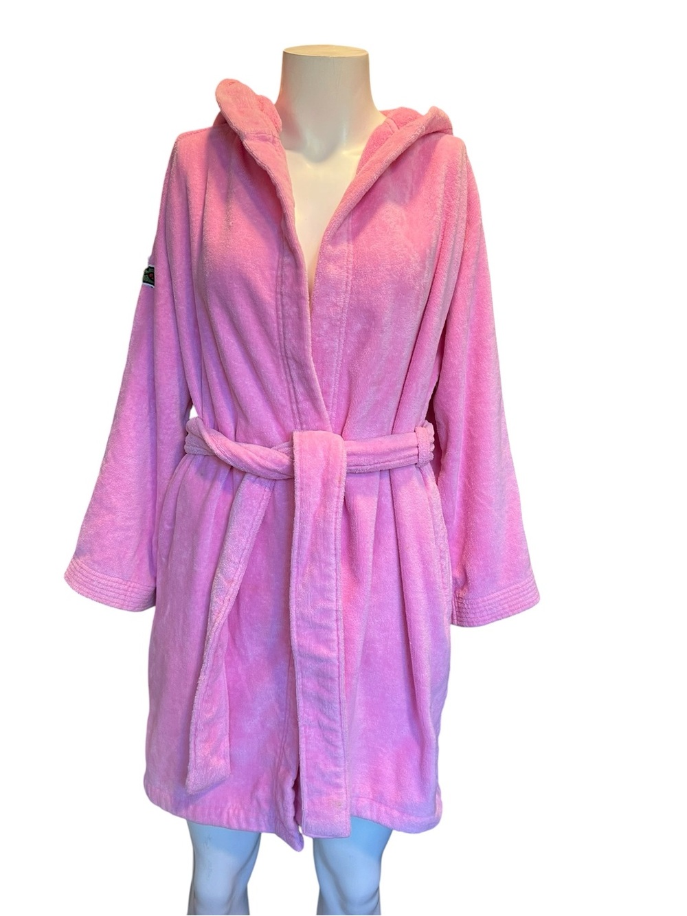 Lacoste Plush Hooded Pink Bathrobe with Belt